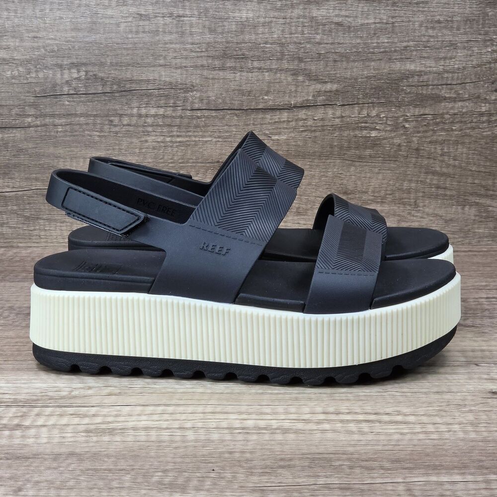 Reef Water Vista Higher Platform Women's Size 9 Black Cream Sandals